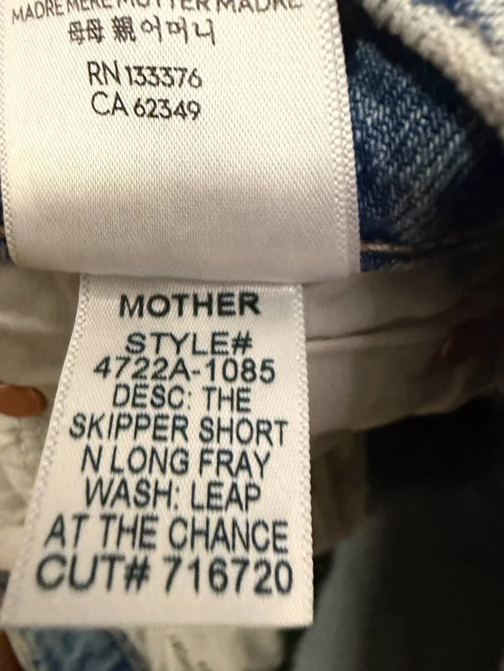 NWT MOTHER The Skipper Short N' Long Fray Denim Shorts – 23- MSRP $198